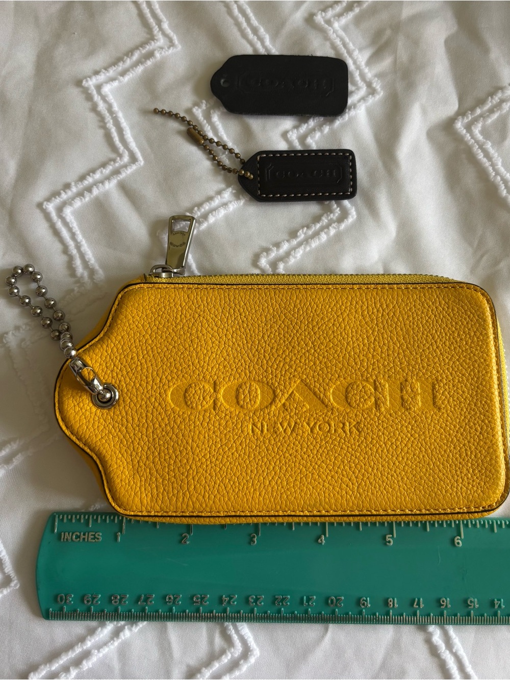 Coach Hang Tag Zip Yellow Key Pouch with Ball Chain - Picture 4 of 5